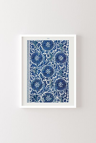 epiqart Mavi Çiçek Deseni - Beyaz Çerçeve