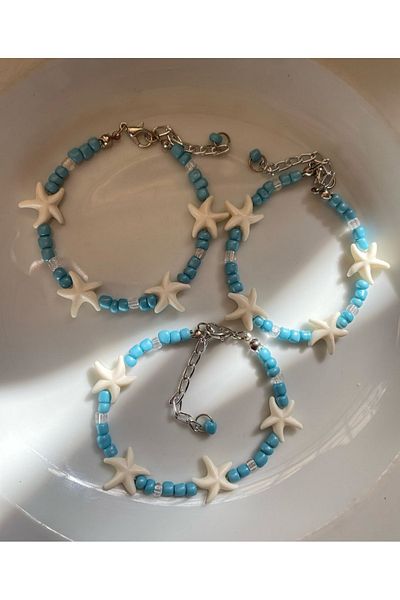 İPAR AKSESUAR Turquoise Sea Star - 3-Piece Hal Hal Beaded Sand Set