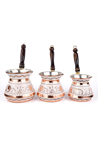 Zinnun Bakır Cezve Erzincan El Işleme 3'lü Set Tombik