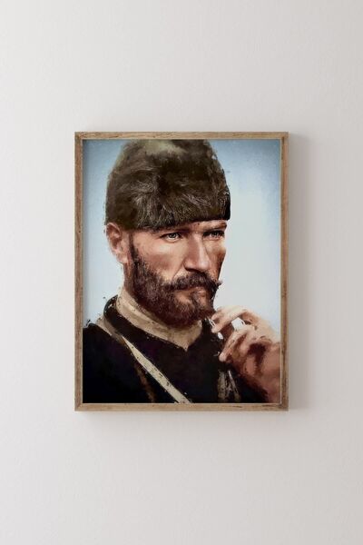 epiqart Atatürk Portresi - Yağlıboya Efektli - Ahşap Desenli Çerçeve
