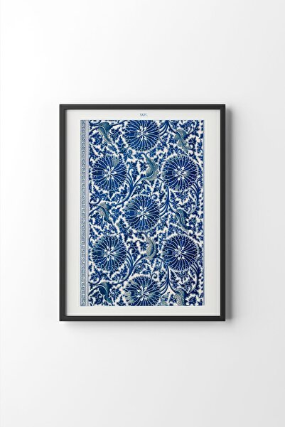 epiqart Mavi Çiçek Deseni - Siyah Çerçeve