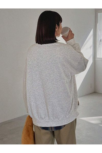 Trendseninle Γκρι Bravely Printed Oversize Γυναικείο Φούτερ - Crew Neck