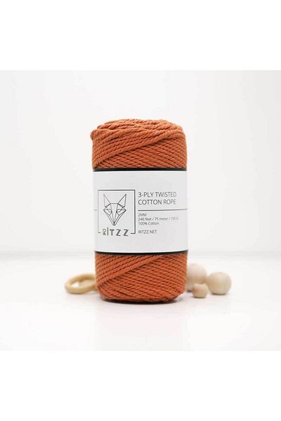 Ritzz 250 gr Βαμβακερό σχοινί - 2mm, 3 Twist, Tan