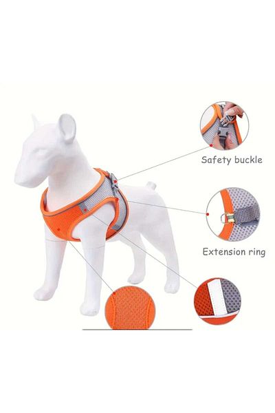 ÇEÇEN HOME Soft Knitted Pet Harness with Reflective Stripes, Comfortable Dog Vest, 4-Meter Collar