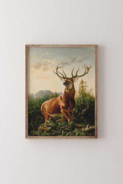 epiqart Orman Manzarasında Geyik - Ahşap Desenli Çerçeve