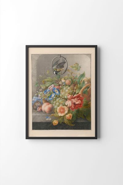 epiqart Still Life with Flowers, Fruits, a Large Titmouse and a Mouse - Black...