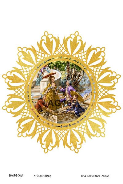 LİNEART Brass Patterned Lineart Decopage Paper - La-Ag165