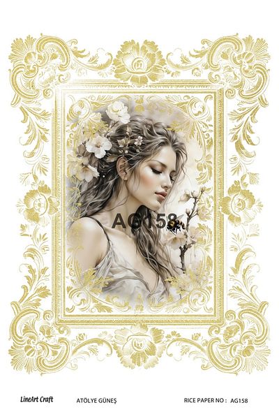 LİNEART Brass Patterned Lineart Decopage Paper - La-Ag158