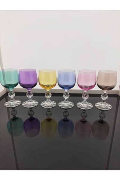 panayır 6'lı El Dekoru Renkli Kahve Yanı Su Bardağı, Kadeh, Bohemia Cam Su Bardağı