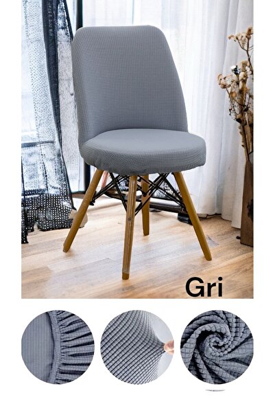 seltenet Likralı Oval Sandalye Kılıfı Yuvarlak Sandalye Örtüsü Balpetek Gri