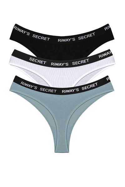 riways secret Cotton Waistband Elastic Thong 3 Pack