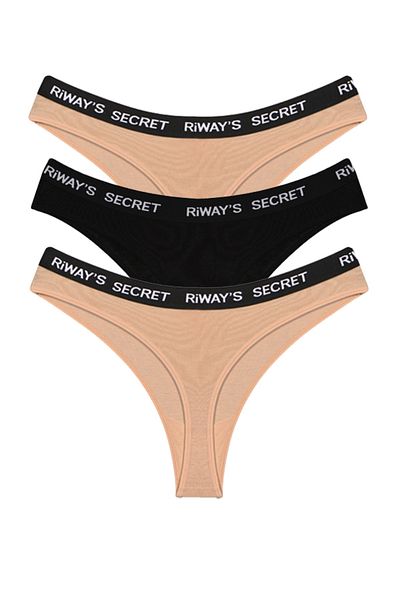 riways secret Cotton Waistband Elastic Thong 3-Pack
