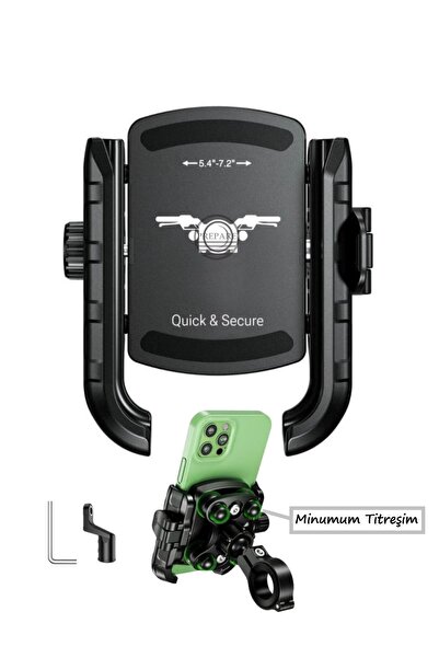 PREPARE Motosiklet Profesyonel Telefon Tutucu Ayna Ve Gidon Uyumlu Sıkmalı Ve Mandallı 360 Derece Metal