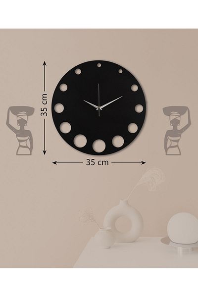İnfigo Concept Decorative Wooden Black Wall Clock 35 cm