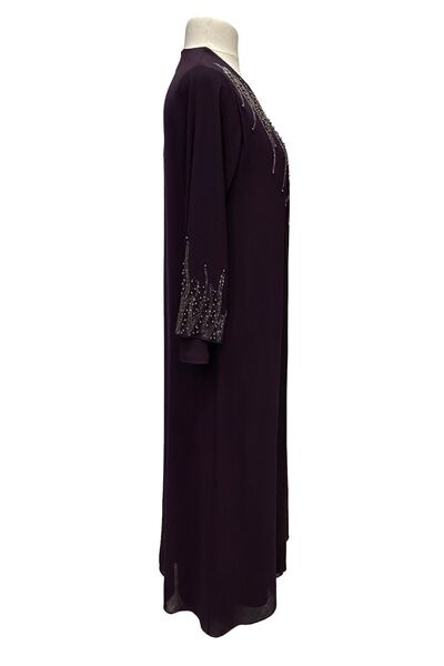 HESNA Βραδινό φόρεμα Mother Plum Alya Plus Size Κομψό Κεντημένο με Πέτρα