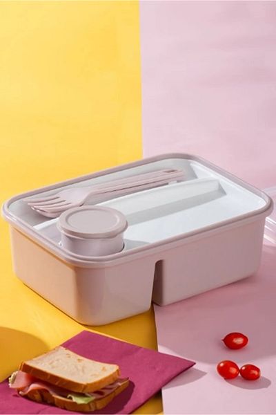 HOBBY LİFE Feeding Bowl - Sauce Bowl with Compartment and Fork and Spoon
