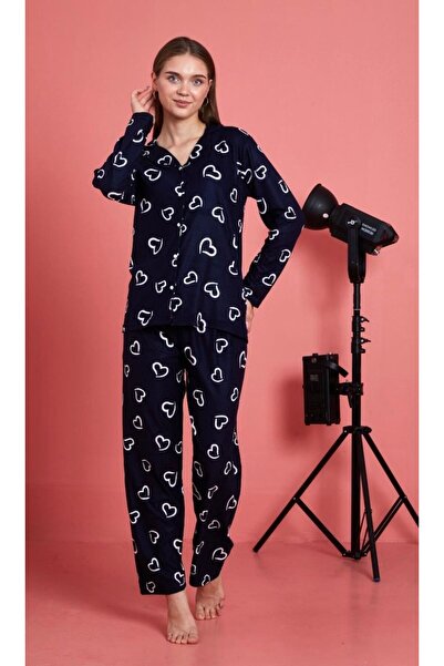 tusem butik homewear Set pijamale din piele intoarsa din bumbac cu model de i...