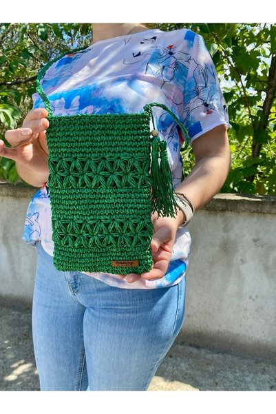 Nevdusha Design Straw Hand Knitted Shoulder Bag with Strap - Phone Bag - Messenger Bag