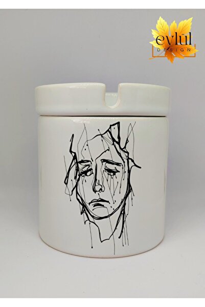 Eylül Design Sad Face Special Design Printed Ceramic Ashtray Odorless Tabla
