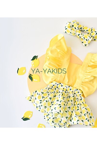 yayakids Kız Bebek Limon Desen Poplin Fırfır Salopet
