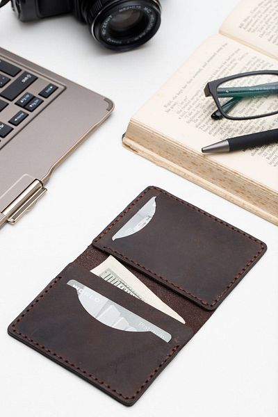 GezBros Genuine Crazy Leather Handmade Brown Card Holder