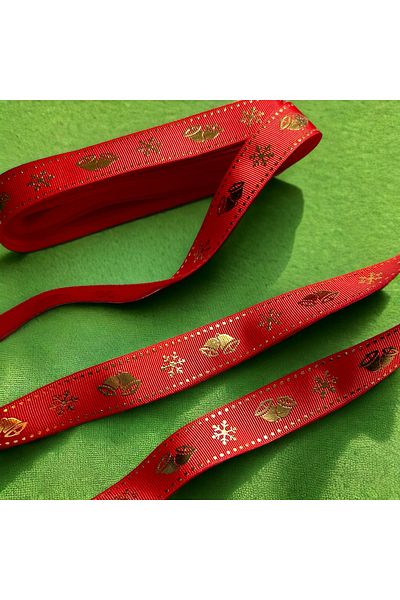 BukiroAtelier New Year's Ribbon - Bell Pattern, Gilded and Snow Pattern, 2 cm 2 Meters