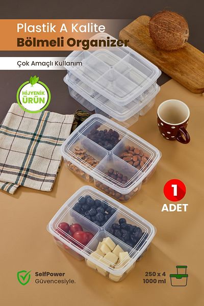 Self Power 1000ml Vegetable and Chicken Meat Containers - 4 Compartment Organizer Storage Box