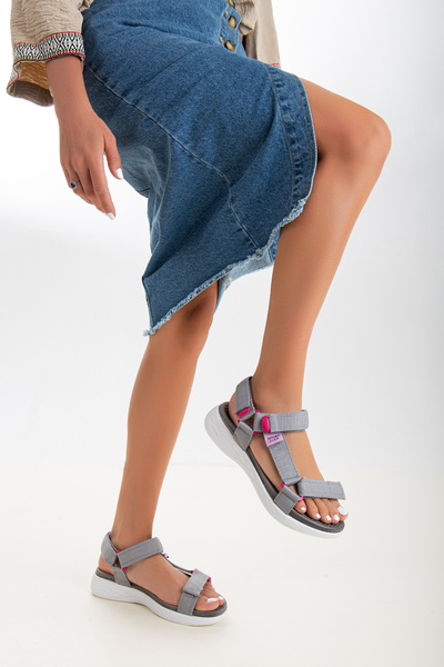 sandal spor Women's Low Heel Comfortable Sole Velcro Daily Sports Sandals Ss001-0158 Gray