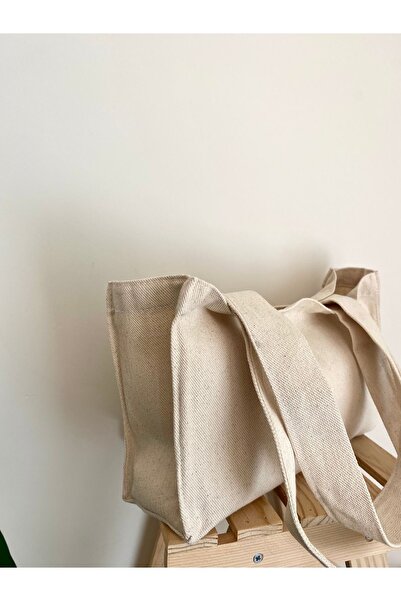 LUNAFEL Mini Ham Pamuk Keten Çanta El Kol ve Omuz Çantası