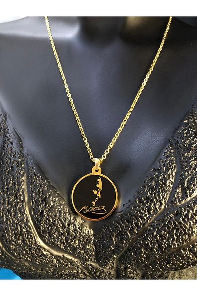 vogutima Yellow Steel Unisex Necklace - K.Atatürk Silhouette V Signature • Lover • Wife • Gift for Mother