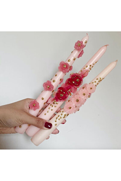 STUDIO SOI CANDLE&MORE 24 Fall El Yapımı kabartma çiçekli mum seti