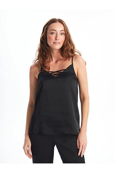 LC Waikiki Σετ γυναικείες πιτζάμες LCW DREAM Satin - V λαιμόκοψη, μασίφ λουράκι