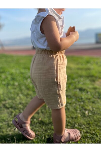 runbaby Cotton Double Layer Muslin Baby Shorts (Bej)