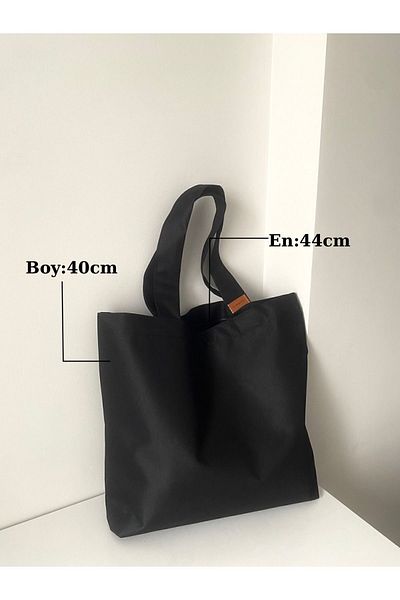 LUNAFEL Basic Black Canvas Tote Τσάντα μεγάλου μεγέθους Αδιάβροχο ύφασμα