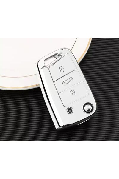 emii auto spare parts Husa chei Skoda Octavia Model Switchblade Alb/gri