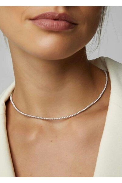 MAKSESUAR Kadın Zirkon Taşlı Choker Kolye 2mm