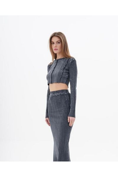 Lefon Distressed Smoked Crop Skirt and Top Set