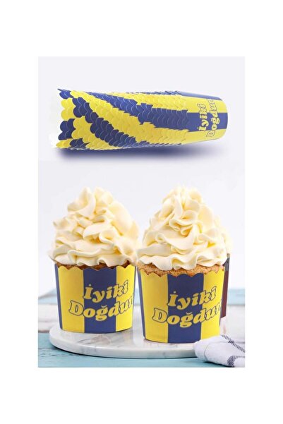 TATLI GÜNLER Sarı Lacivert Çizgili İyi Ki Doğdun Desenli & Cupcake Kalıbı & K...