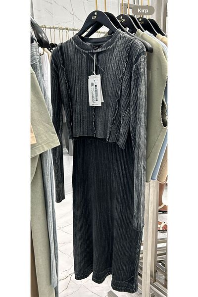 Lefon Distressed Smoked Crop Skirt and Top Set
