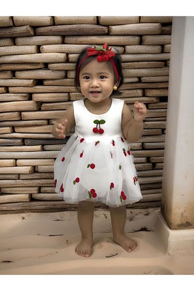 tinitins Cherry Tulle Badi Dress - Newborn Snap Bandana