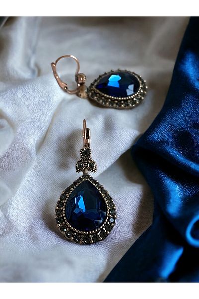 FAYRA ACCESSORIES Sapphire Water Drop Zircon Embroidered Earrings