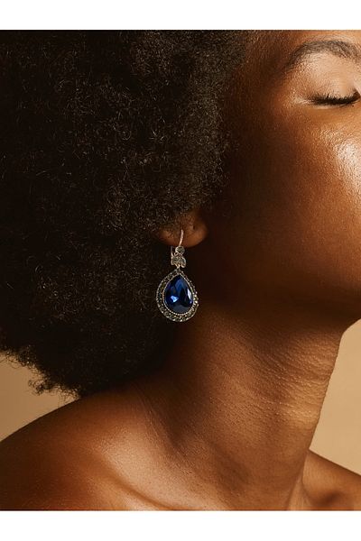 FAYRA ACCESSORIES Sapphire Water Drop Zircon Embroidered Earrings