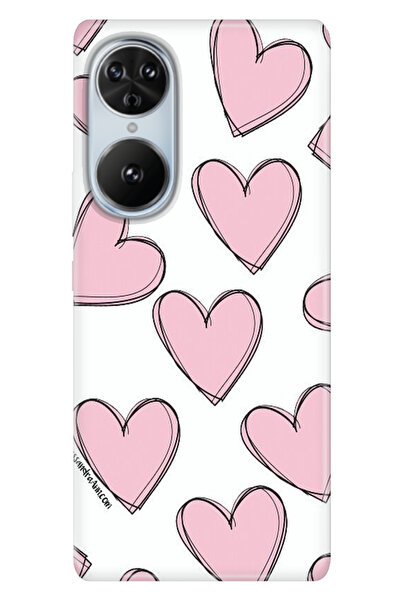 Reeder S19 Max Pro S Edge Kılıf Telefon Kılıfı Baskılı Pembe Çizgili Kalpler