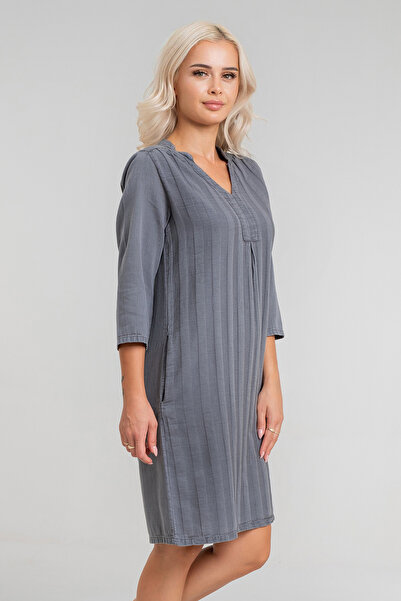 Bold & Young Women's 3/4 Sleeve Pocket Corded Cotton Legendary Dress - Non-Shrink Woven Fabric