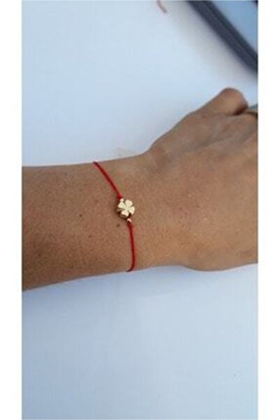 Genel Markalar Missguest Makrome Örgü Ipli Yonca Bileklik Kırmızı Altın Bileklik