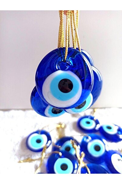 312 KONSEPT 10 قطع من خرز عين الشر الزجاجي المثقوب بطول 3 سم وسلسلة مفاتيح عل...