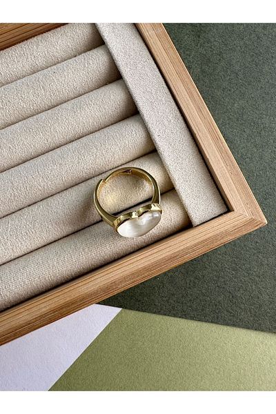 ringbox Pearlescent Big Stone Gold Heart Ring