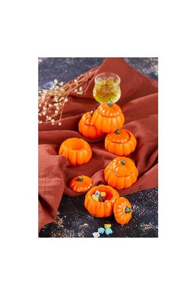 aldımbitti Handmade 6-Piece Orange Mini Pumpkin Design Turkish Delight Bowl with Lid, Dragee, Coffee and Tea Side Serving Bowl