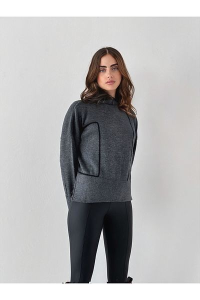 İLKCET MODA Pulover de damă oversize - brodat Suni