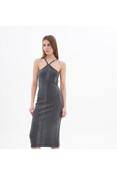 Lefon Halter Model, Füme, Eskitme Midi Elbise